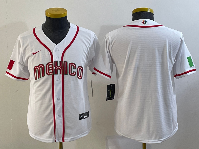 Youth Mexico Baseball Blank 2023 White World Baseball Classic Stitched Jersey Youth Mexico Baseball Blank 2023 White World Baseball Classic Stitched Jersey